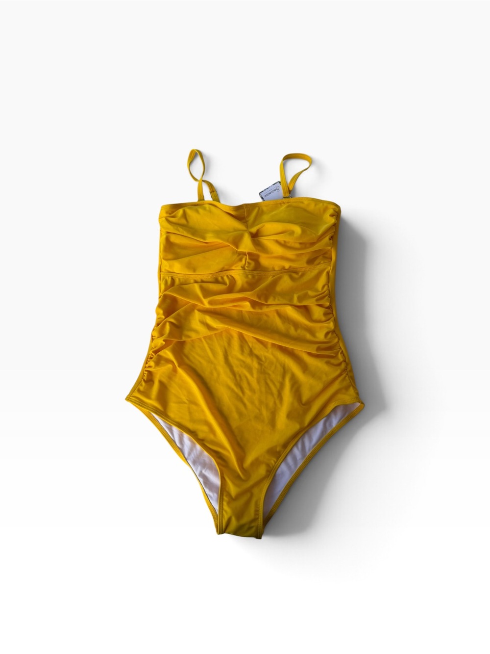 Yellow Ruched One-Piece Swimsuit with Adjustable Straps